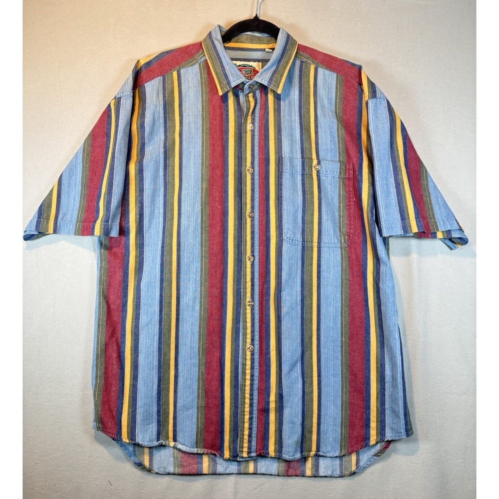Protest Blues Shirt Mens Size Large Blue Colorful Stripes 90s Summer Vintage
